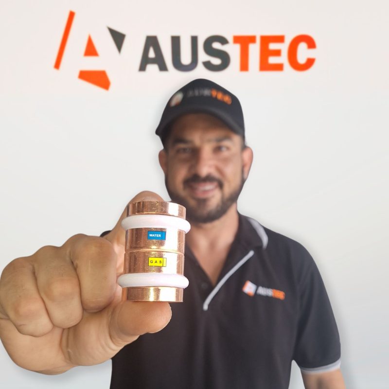 Dual water and gas copper press fittings from Austec