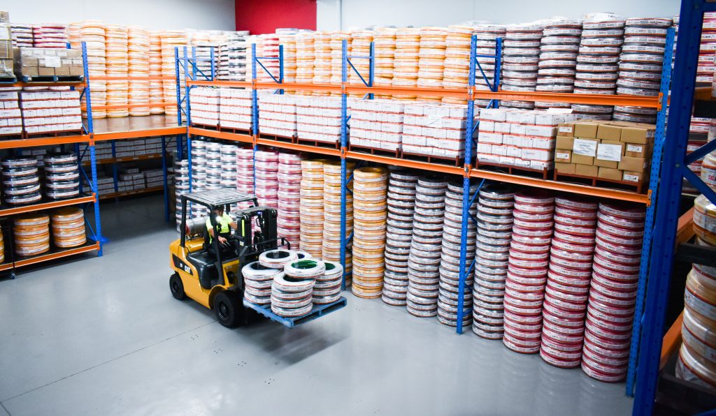 A view of the Austec warehouse and pex pipe stock