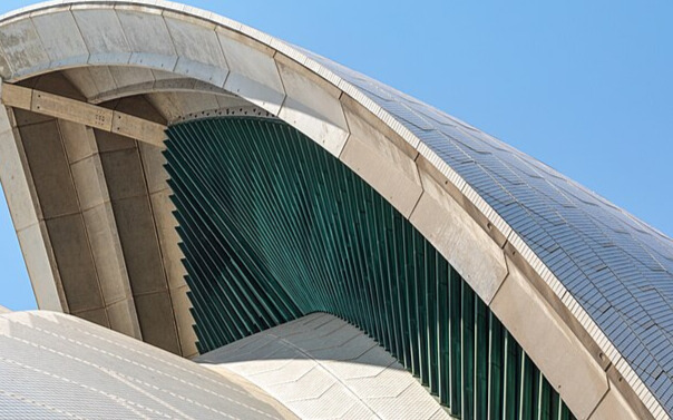 Copper carbonate patina on copper ribs of Sydney Opera House